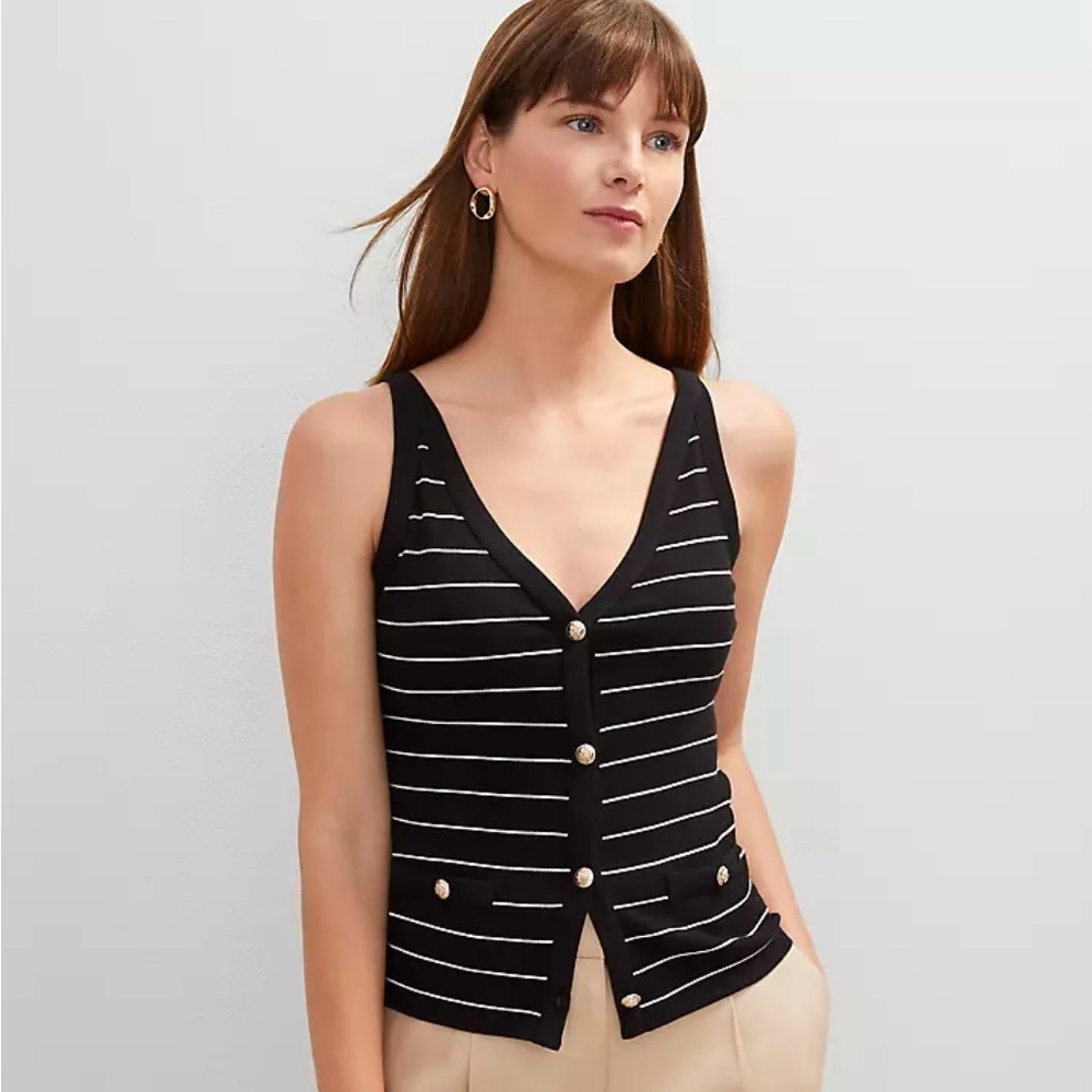 NWT Ann Taylor Black and White Striped Button-Down Tank Top